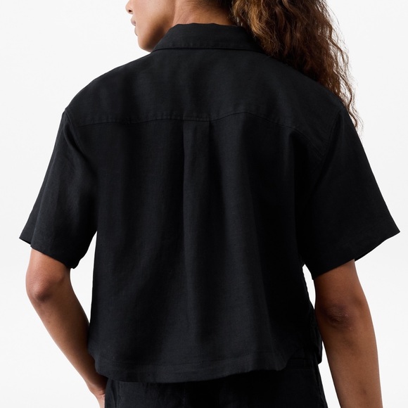 Athleta Retreat Short Sleeve Linen Button Down shirt Sz medium black - like new! - Picture 3 of 12